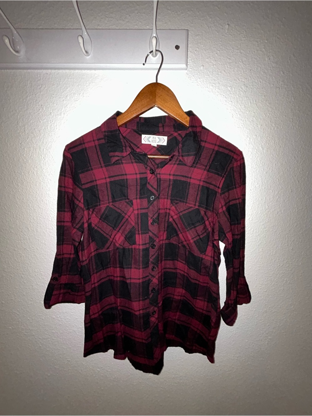 Pink Rose Burgundy & Black Plaid Button-Down Shirt